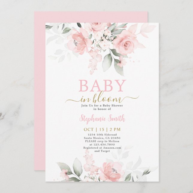 Invitación de Chica de Baby Shower Bebé en Bloom (Anverso / Reverso)