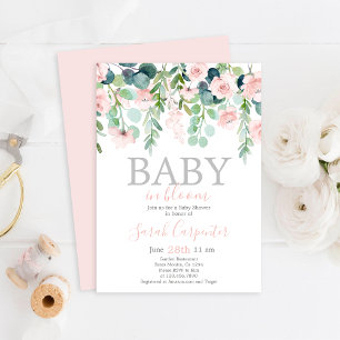 Invitación de Chica de Baby Shower Bebé en Bloom