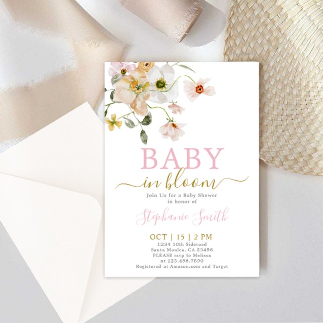 Invitación de Chica de Baby Shower Bebé en Bloom (Subido por el creador)