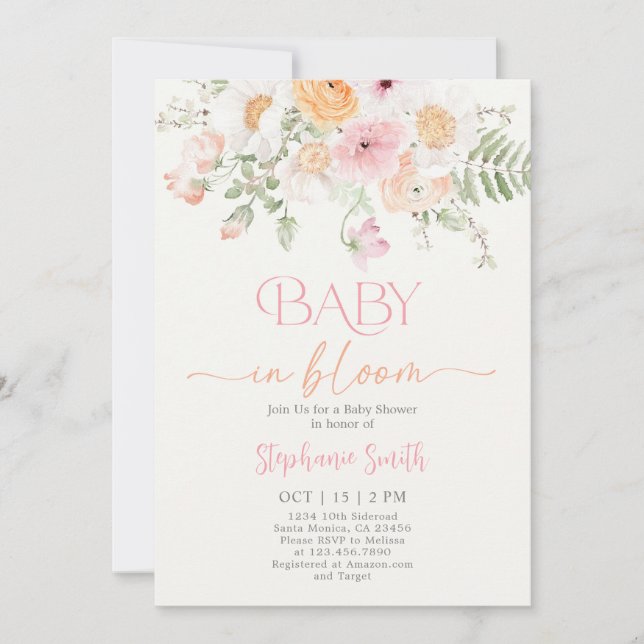 Invitación de Chica de Baby Shower Bebé en Bloom (Anverso)