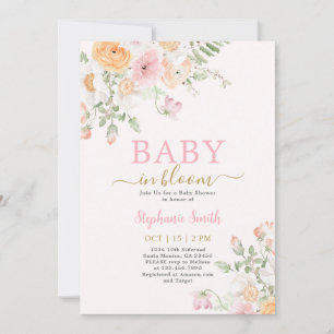 Invitación de Chica de Baby Shower Bebé en Bloom