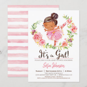 Invitación de Chica de Baby Shower de Ballerina Ro