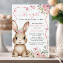 Invitación de Chica de Baby Shower de conejito lin