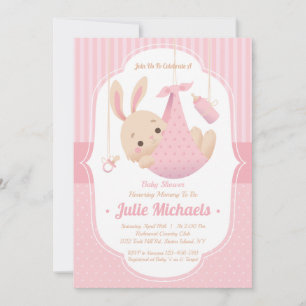Invitación de Chica de Baby Shower de Conejo Conej