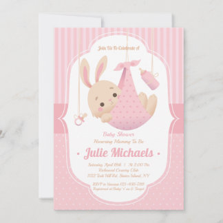 Invitación de Chica de Baby Shower de Conejo Conej