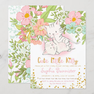 Invitación de Chica de Baby Shower de Cute Kitty