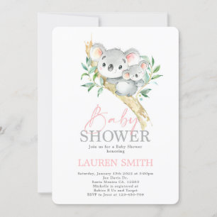 Invitación de Chica de Baby Shower de Koala