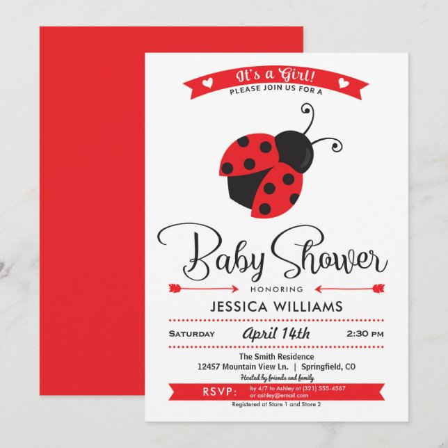 Invitación de Chica de Baby Shower de Ladybug (Anverso / Reverso)