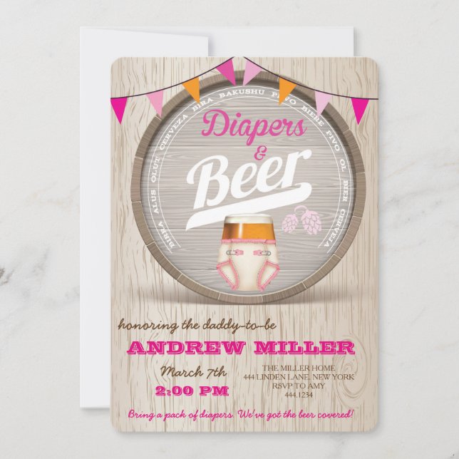 Invitación de Chica de Baby Shower de pañales y ce (Anverso)