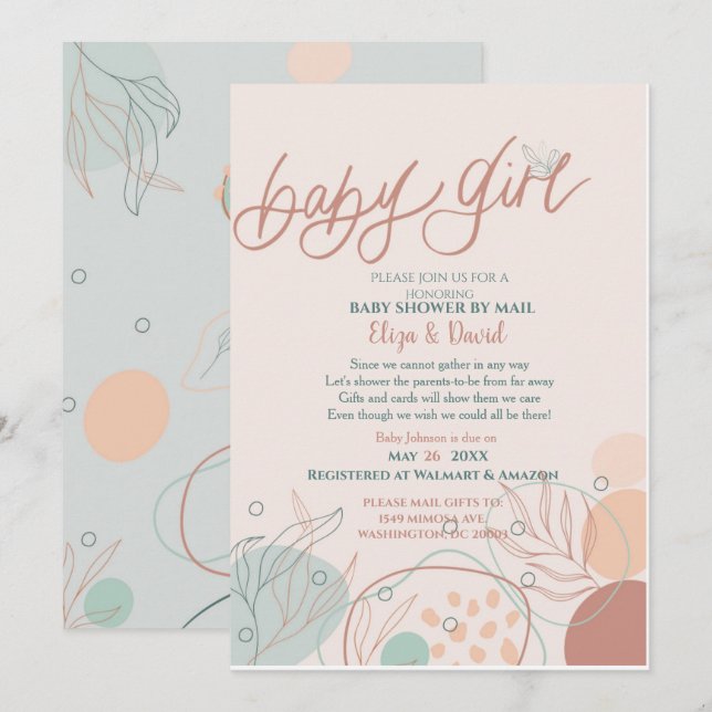 Invitación de Chica de correo a Baby Shower (Anverso / Reverso)