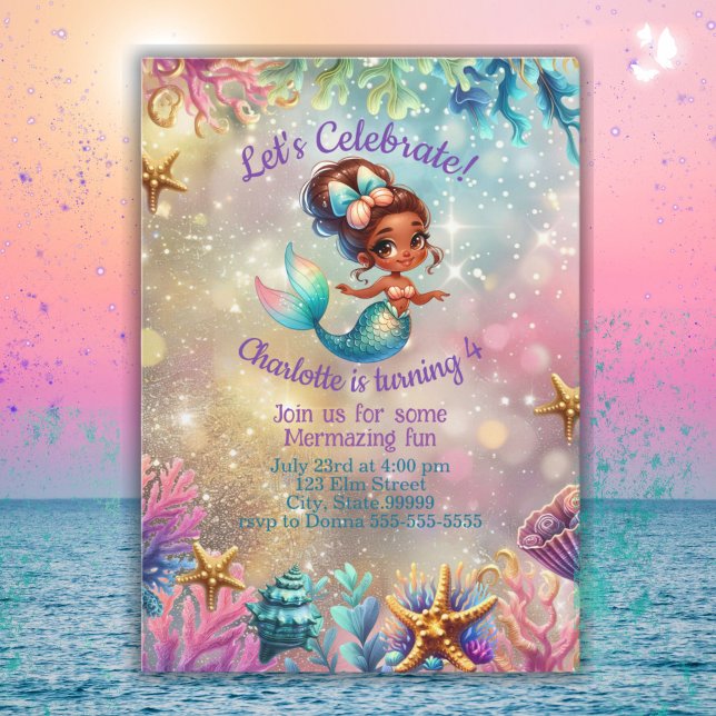 Invitación de Chica de cumpleaños a la sirena negr (Subido por el creador)