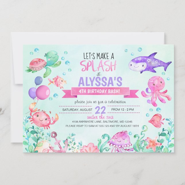 Invitación de Chica de cumpleaños bajo la salpicad (Anverso)