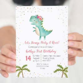 Invitación de Chica de cumpleaños de dinosaurios f