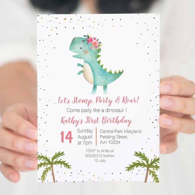 Invitación de Chica de cumpleaños de dinosaurios f (Subido por el creador)