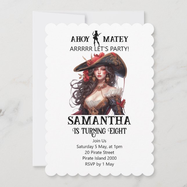 Invitación de Chica de cumpleaños de Fiesta pirata (Anverso)