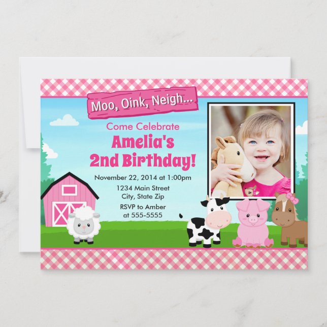Invitación de Chica de cumpleaños de la granja Bar (Anverso)