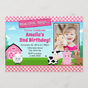 Invitación de Chica de cumpleaños de la granja Bar