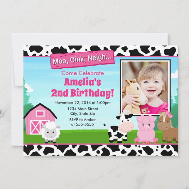 Invitación de Chica de cumpleaños de la granja Bar (Anverso)