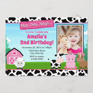 Invitación de Chica de cumpleaños de la granja Bar