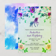 Invitación de chica de cumpleaños de Watercolor un