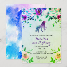 Invitación de chica de cumpleaños de Watercolor un