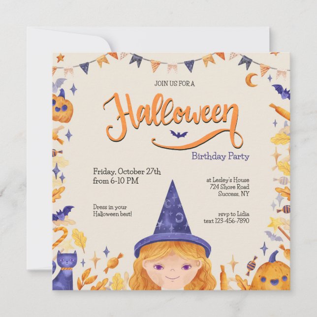 Invitación de Chica de la fiesta de Halloween (Anverso)