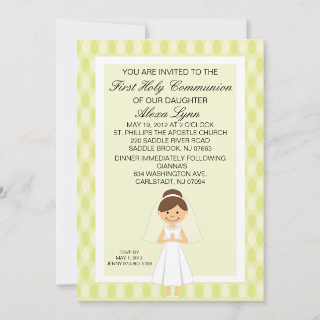 Invitación de Chica de la primera comunión: amaril (Anverso)
