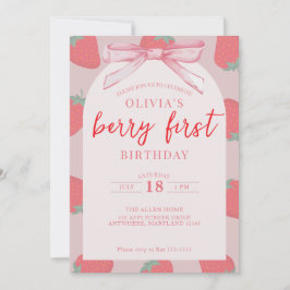 Invitación de Chica de primer cumpleaños a Strawbe