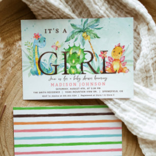Invitación de chica Dinosaur Baby Shower