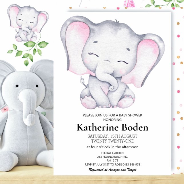 Invitación de chica Elephant Baby Shower (Subido por el creador)