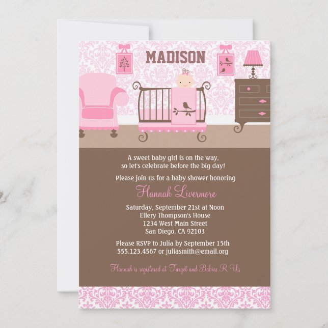 Invitación de Chica en Baby Shower Pink Brown (Anverso)