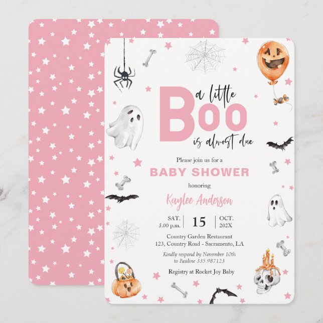 Invitación de chica fantasma de Baby Shower Pink d (Anverso / Reverso)