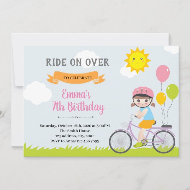 Invitación de Chica Fiesta de bicicleta (Anverso)
