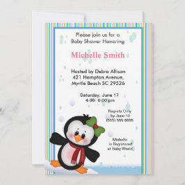 Invitación de chica Penguin Baby Shower