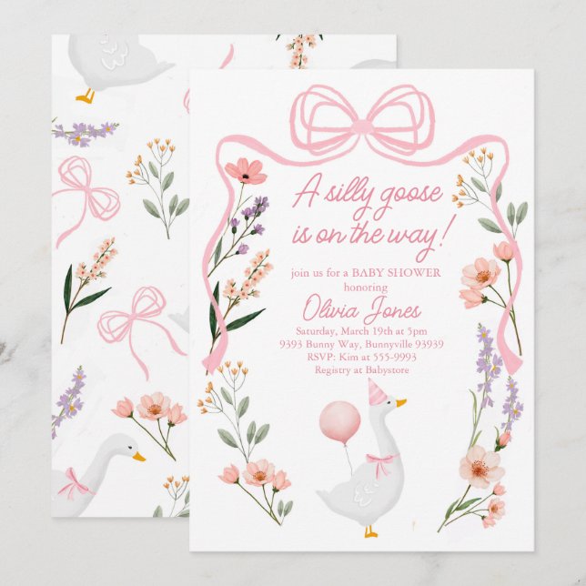 Invitación de Chica rosa a la ducha de bebé de gan (Anverso / Reverso)