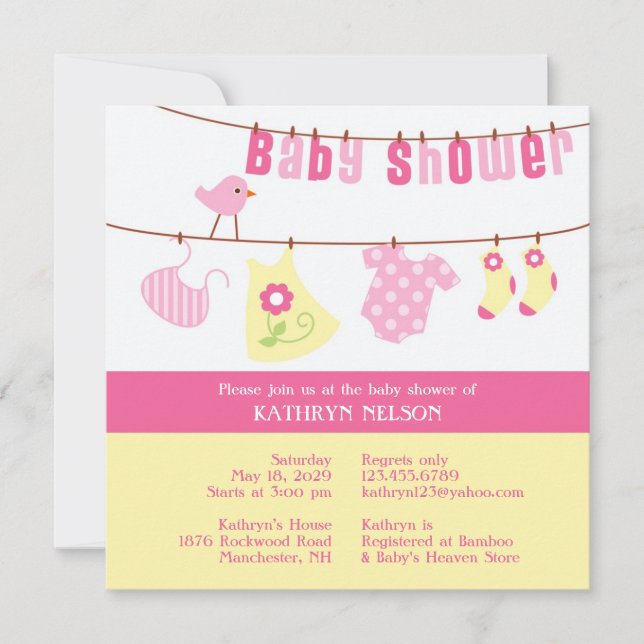 Invitación de Chica rosa de Baby Shower (Anverso)