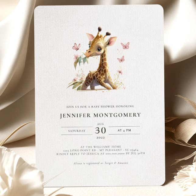 Invitación de Chica rosado de Giraffe Baby Shower (Subido por el creador)