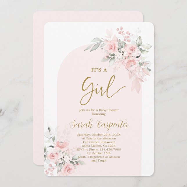 Invitación de Chica Rubor Pink Baby Shower (Anverso / Reverso)