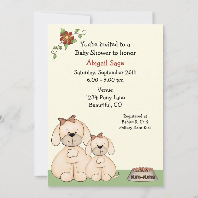 Invitación de Chicas a Baby Shower para perros cop (Anverso)