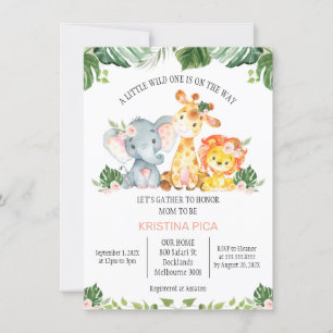 Invitación de chicas a Safari Greenery Baby Shower