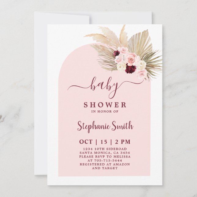 Invitación de Chicas de Baby Shower de Borgoña y B (Anverso)