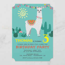Invitación de chico de cumpleaños de Llama