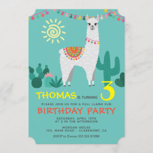 Invitación de chico de cumpleaños de Llama