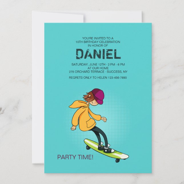 Invitación de chico longboard (Anverso)