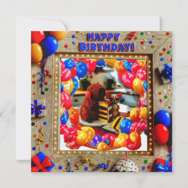Invitación de Chihuahua y Capybara de cumpleaños - (Anverso)