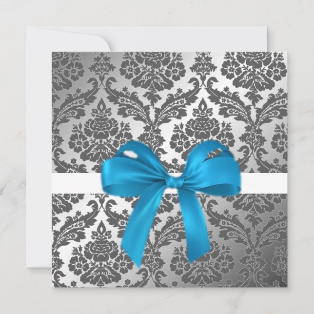 invitación de cinta azul y damasco negro (Anverso)