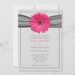 Invitación de cinta gris rosa Gerbera Daisy Silver