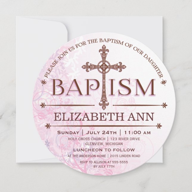 Invitación de círculo de bautizo para niña moderna (Anverso)