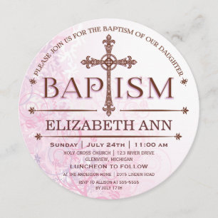 Invitación de círculo de bautizo para niña moderna
