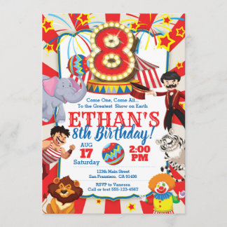 Invitación de Circus Party para el octavo cumpleañ
